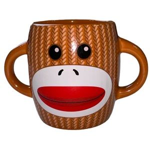 Galerie sock, monkey, double handled coffee, tea mug cup 16 oz.